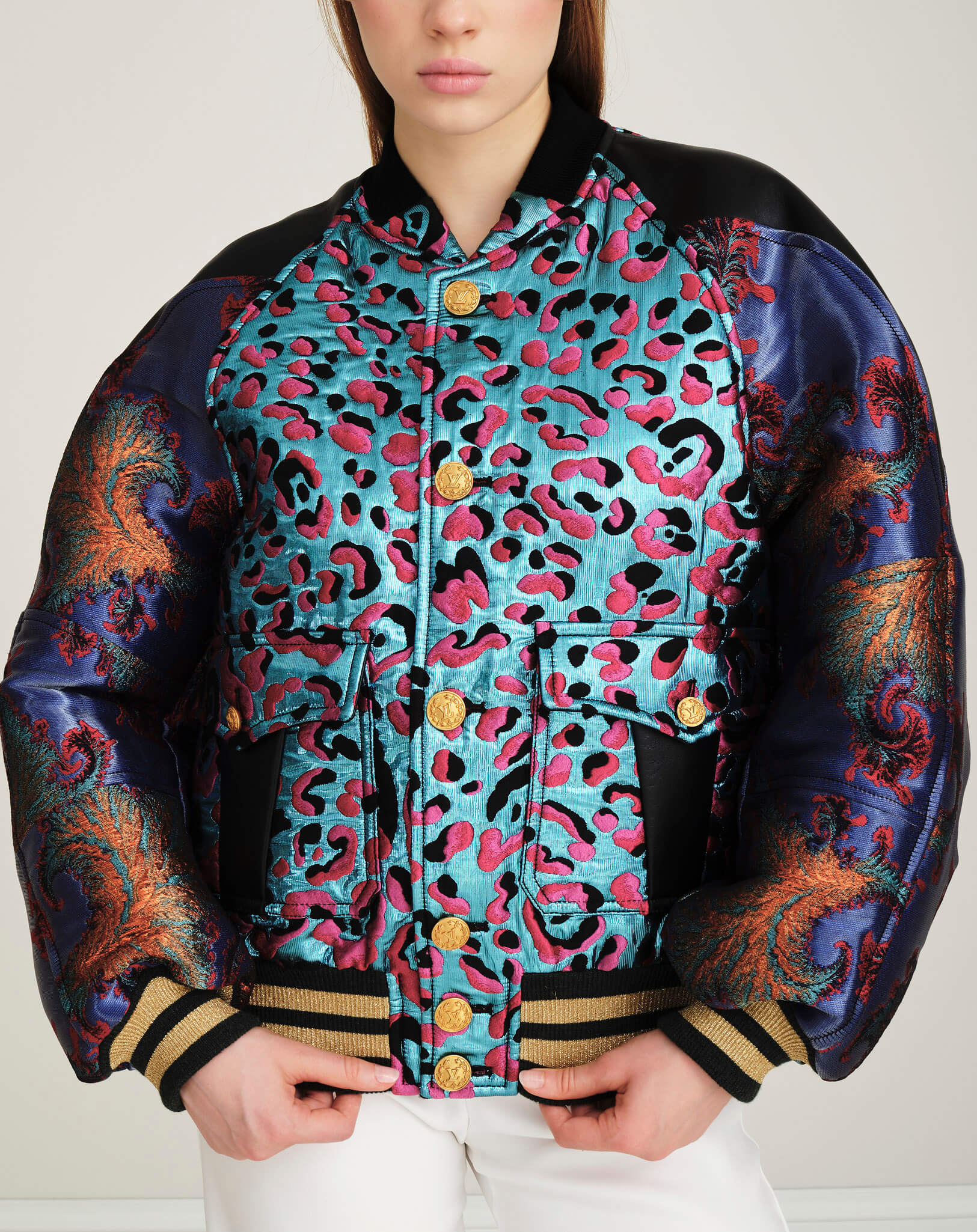 Louis Vuitton - Multicolor Mixed Material Bomber Jacket FR38